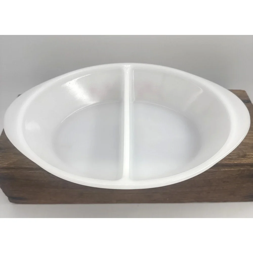 Vintage Glasbake Fall Branch Divided Casserole Dish #J2352 Bakeware Milk Glass